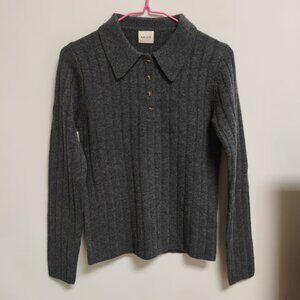Khaite 100% Wool Gray Polo Collar Button-Down Sweater - Size S